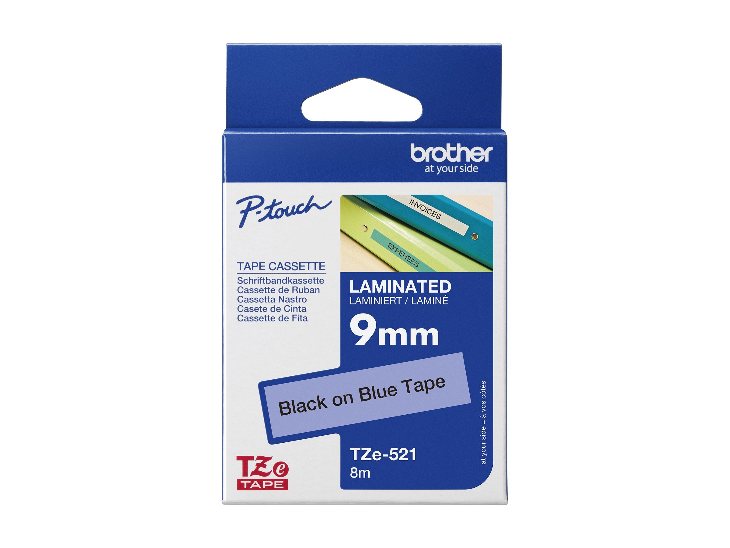 BROTHER P-TOUCH TZE-521 noir sur bleu 9mm