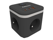 FELLOWES POWER CUBE TYPE E - NOIR MULTI PRISE Équipé de 3 x prises de courant 230v 1 x port USB-A 18W max et 2 x ports USB-C 20W max