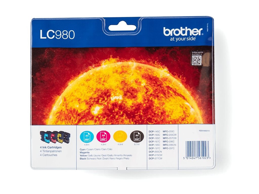 BROTHER LC-980 cartouche d encre noir et tricolore capacité standard noir: 300 pages, couleur: 260 pages 4-pack blister sans alarme