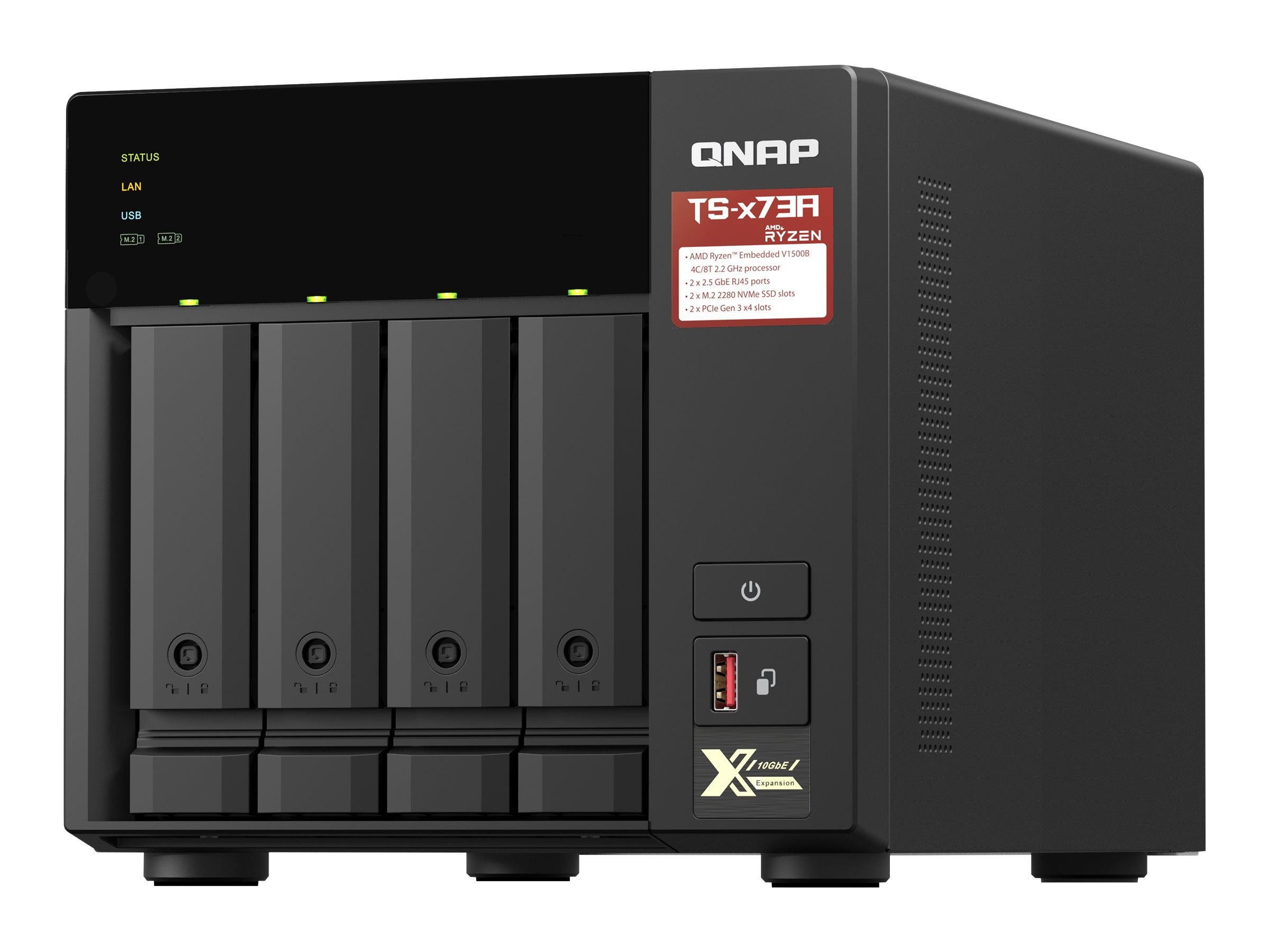 QNAP TS-473A-8G NAS AMD Ryzen Embedded V1500B 8Go SO-DIMM DDR4 4x 2.5/3.5inch SATA 6Gbps 2x M.2 2280 NVMe PCIe Gen3 x1 slots