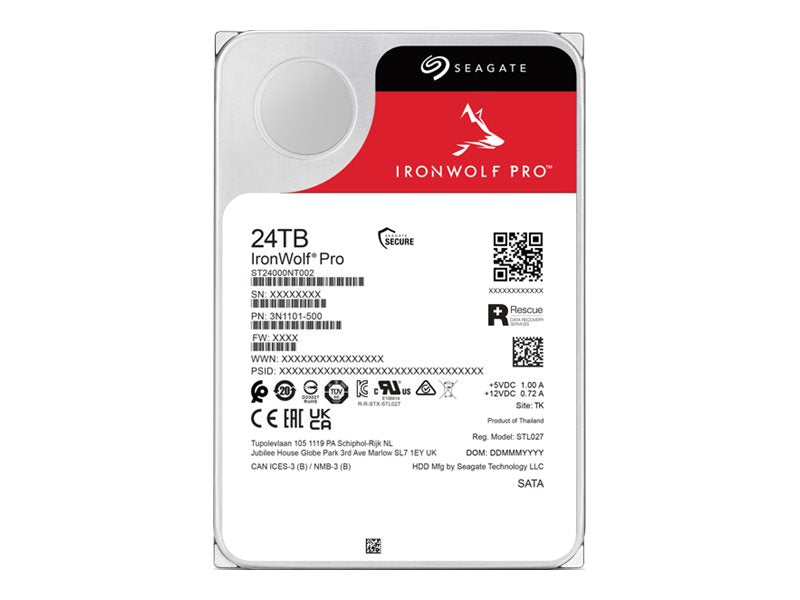 SEAGATE Ironwolf PRO Enterprise NAS HDD 24To 7200tpm 6Gb/s SATA 256Mo cache 8.9cm 3.5p 24x7 for NAS RAID Rackmount systems BL