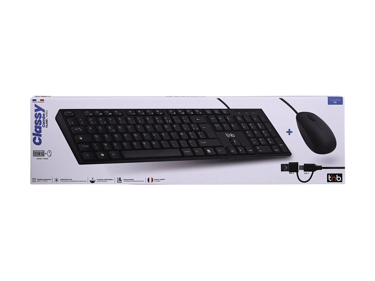 TNB CLASSY - Combo clavier et souris filaires - AZERTY - noir (FR)