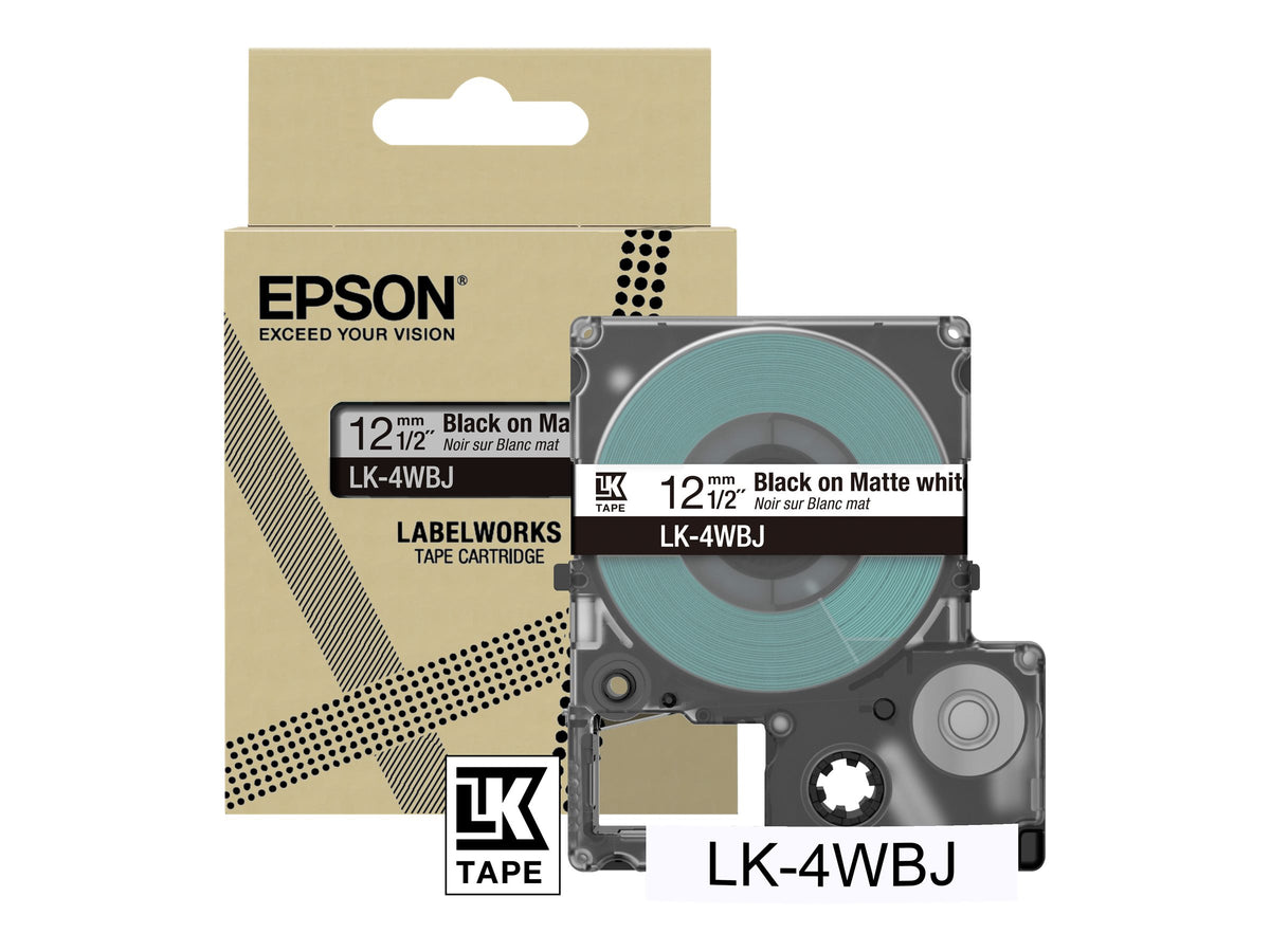 EPSON Matte Tape White/Black 12mm 8m LK-4WBJ