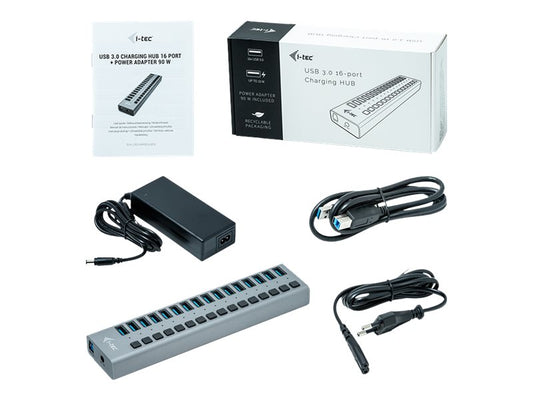 I-TEC USB 3.0 Charging HUB 16port port with external adapter 90W 16xUSB chargingport for Tablets Notebooks Ultrabooks PC