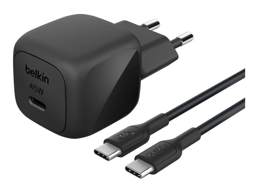 BELKIN 45W USB PD Wall Charger with PPS BLK w/ 1m 3aMP PVC C-C Cable