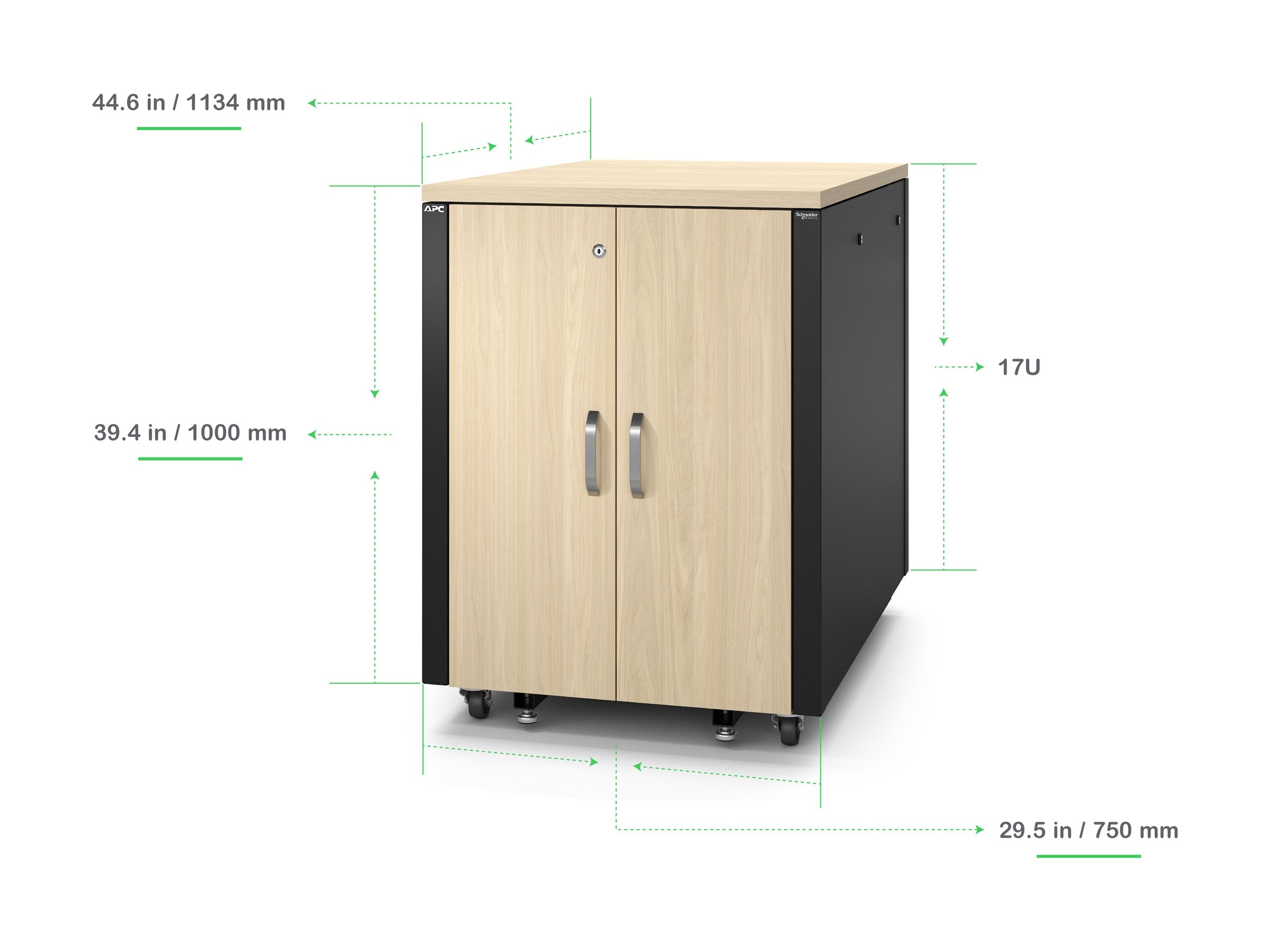 APC NetShelter Soundproof Server Rack 17U 230V 1000H x 750W x 1134D mm Maple