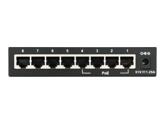 D-LINK Switch metallique Fast Ethernet non manageable 8 ports 10/100Mbps dont 4 ports PoE - format bureau