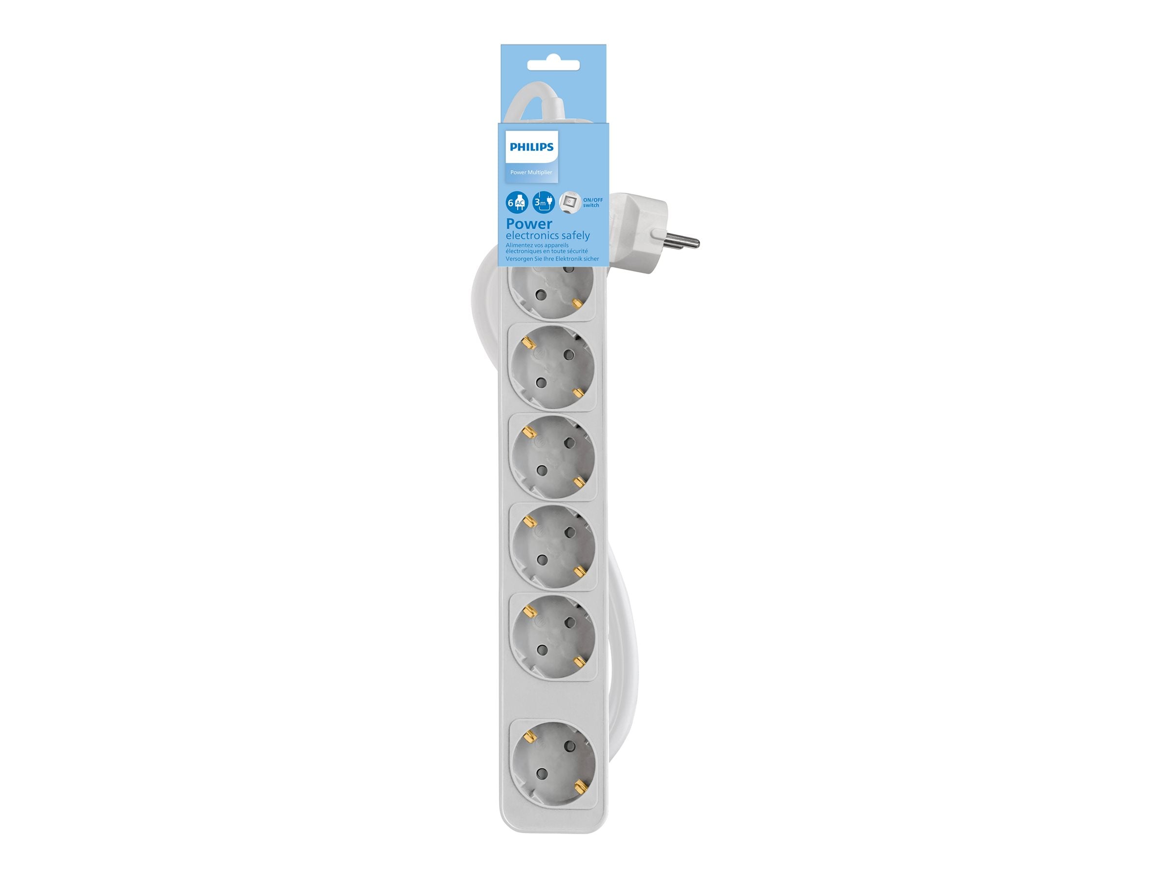PHILIPS Rallonge multiprise avec interrupteur 6 prises 3m Blanc