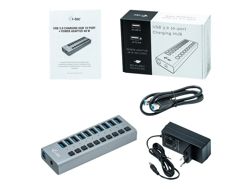 I-TEC USB 3.0 Charging HUB 10port port with external power adapter 48W 10x USB charging port for Tablets Notebooks Ultrabooks PC