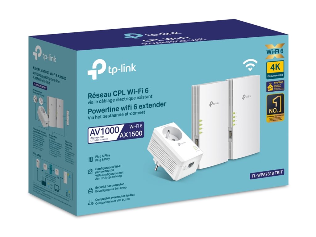 TP-LINK Kit de 3 adaptateurs CPL AV1000 AX1500 Wi-Fi 6 Conforme à la norme Homeplug AV2 Offre aux utilisateurs des débits