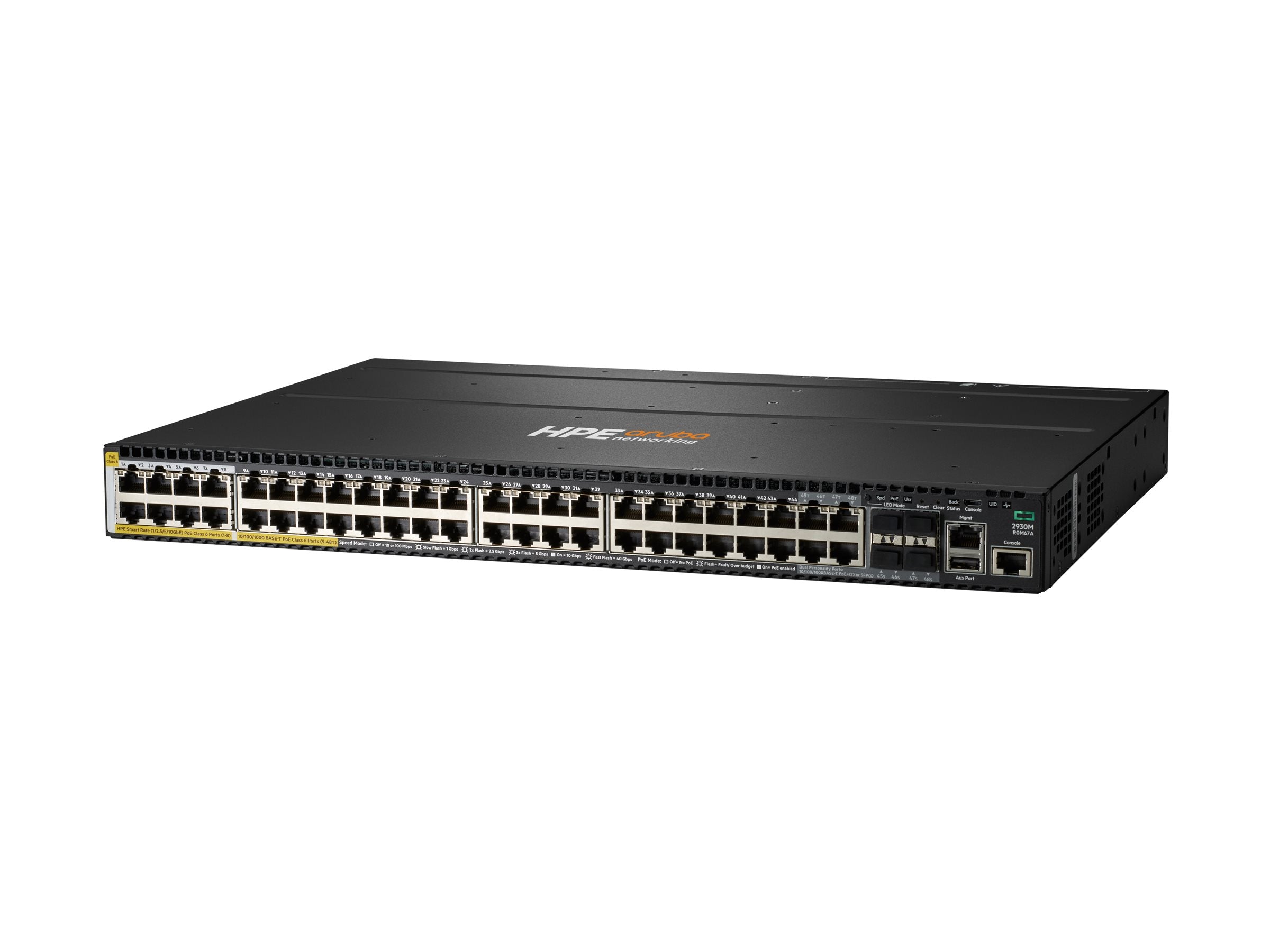HPE Aruba 2930M Switch 40G 1 Slot PoE Class 6 Layer 3 10 Chassis Backplane Stacking Static RIP Access OSPF Routing ACLs