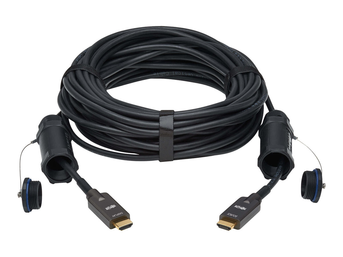 EATON High-Speed Armored HDMI Fiber Active Optical Cable AOC with Hooded Connectors 4K 60Hz HDR IP68 M/M Black 30m