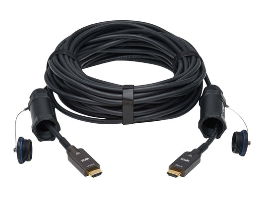EATON High-Speed Armored HDMI Fiber Active Optical Cable AOC with Hooded Connectors 4K 60Hz HDR IP68 M/M Black 30m