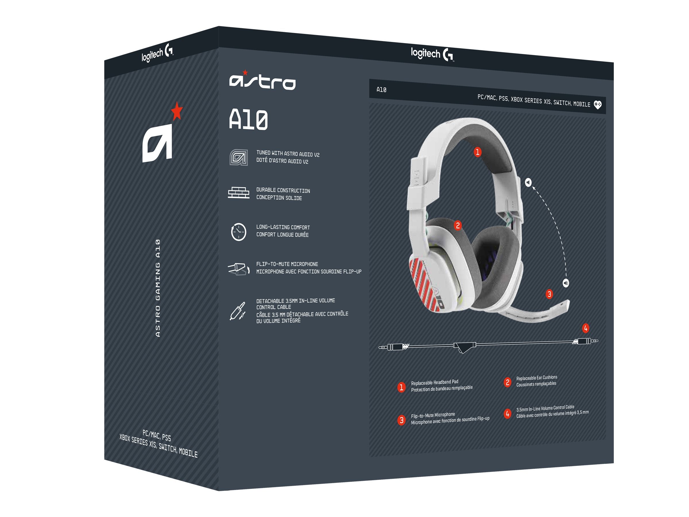 LOGITECH Astro Gaming A10 Gen 2 Headset full size wired 3.5 mm jack white/PS