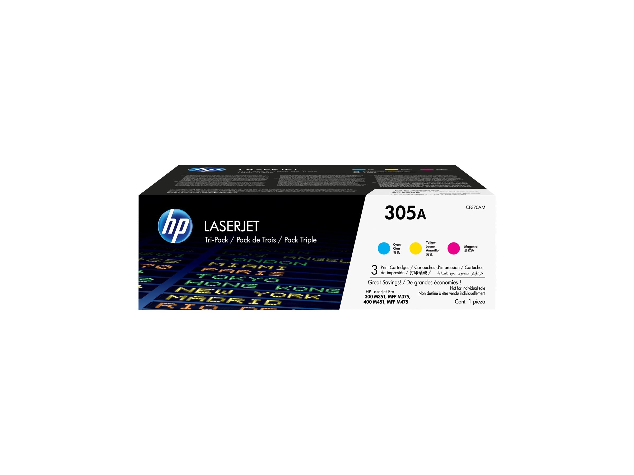 HP 305A original Toner cartridge CF370AM cyan magenta yellow standard capacity 2.600 pages 3-pack