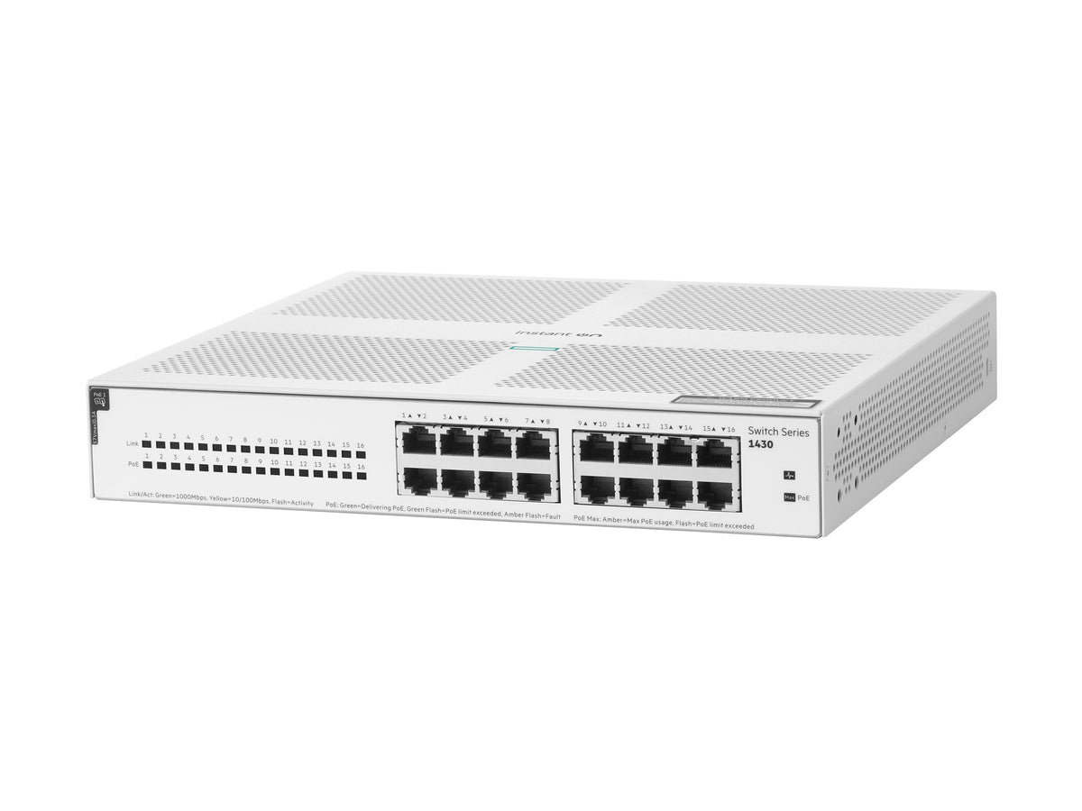 HPE Networking Instant On 1430 16G Class4 PoE 124W Switch Commutateur non géré 16 x 10/100/1000 PoE Class 4 de bureau