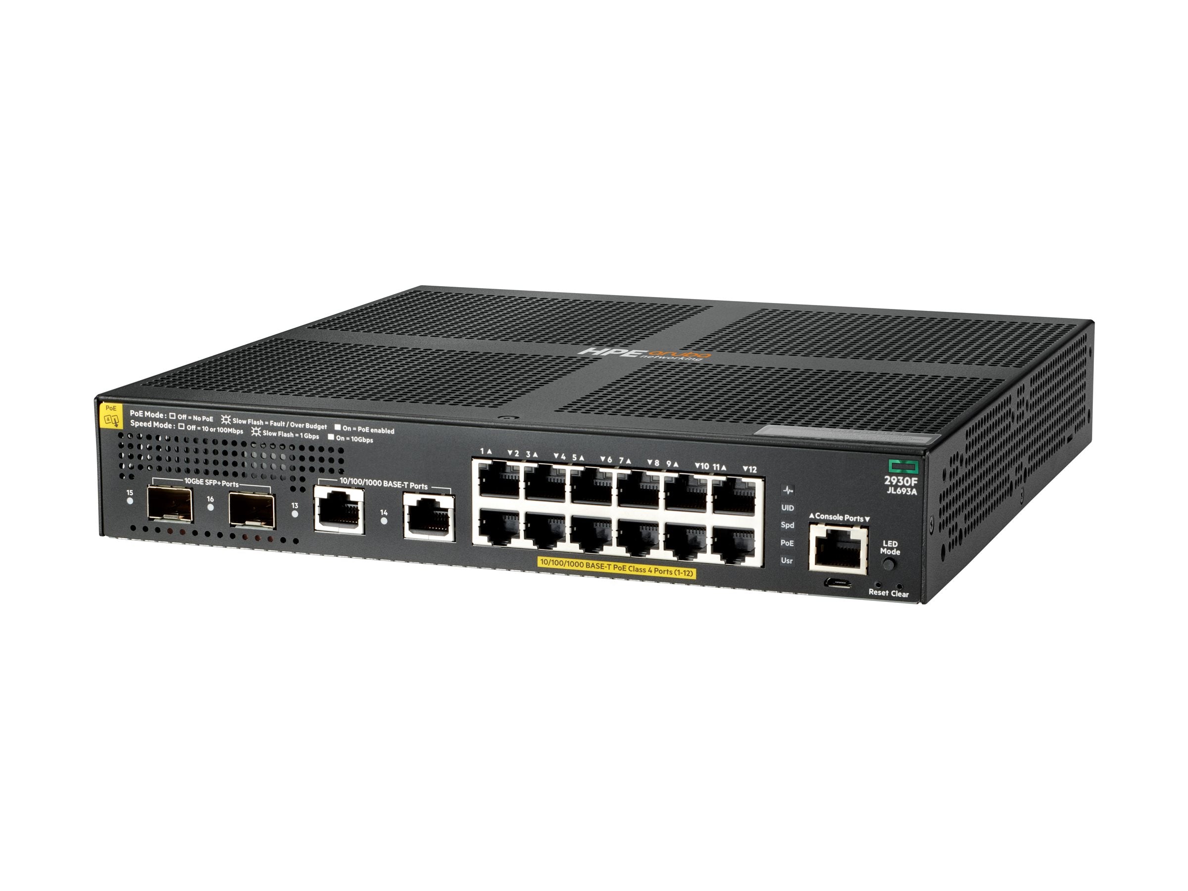 HPE Aruba 2930F Switch 12G PoE+ 2G/2SFP+ Europe - English localization