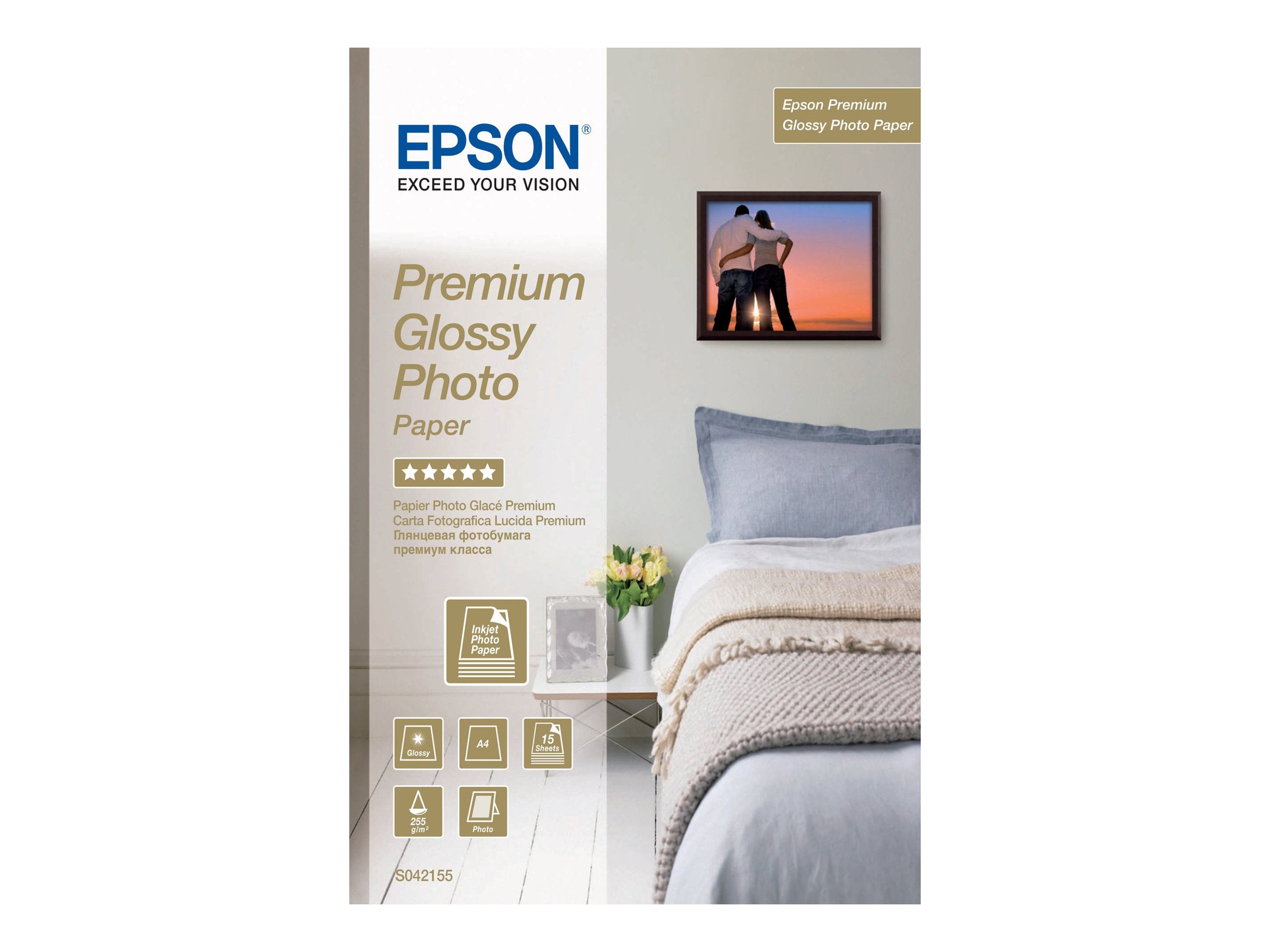 EPSON S042155 Premium brillant photo  papier inkjet 255g/m2 A4 15 feuilles pack de 1