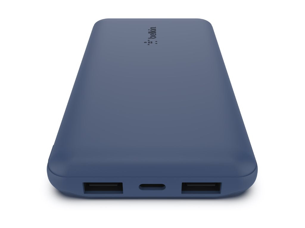BELKIN Batterie externe 3 ports 10K avec câble USB-A vers USB-C bleu