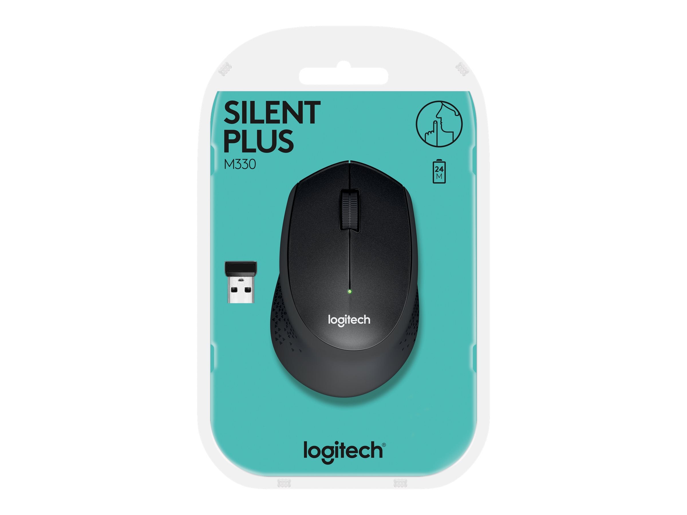 LOGITECH M330 SILENT PLUS Mouse 3 buttons wireless 2.4 GHz USB wireless receiver black