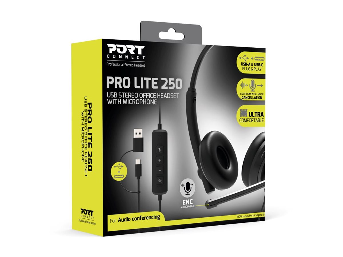 PORT DESIGNS Stereo Headset Wired USB Office Pro Lite 250