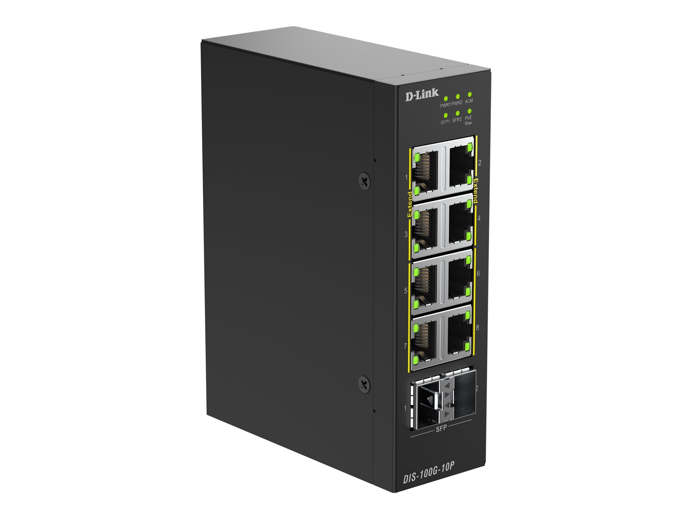 D-LINK Switch Industriel 8 ports Gigabit PoE+ & 2 ports SFP - Budget PoE 240W - Format Rail-DIN - Température étendue -40C/+75C
