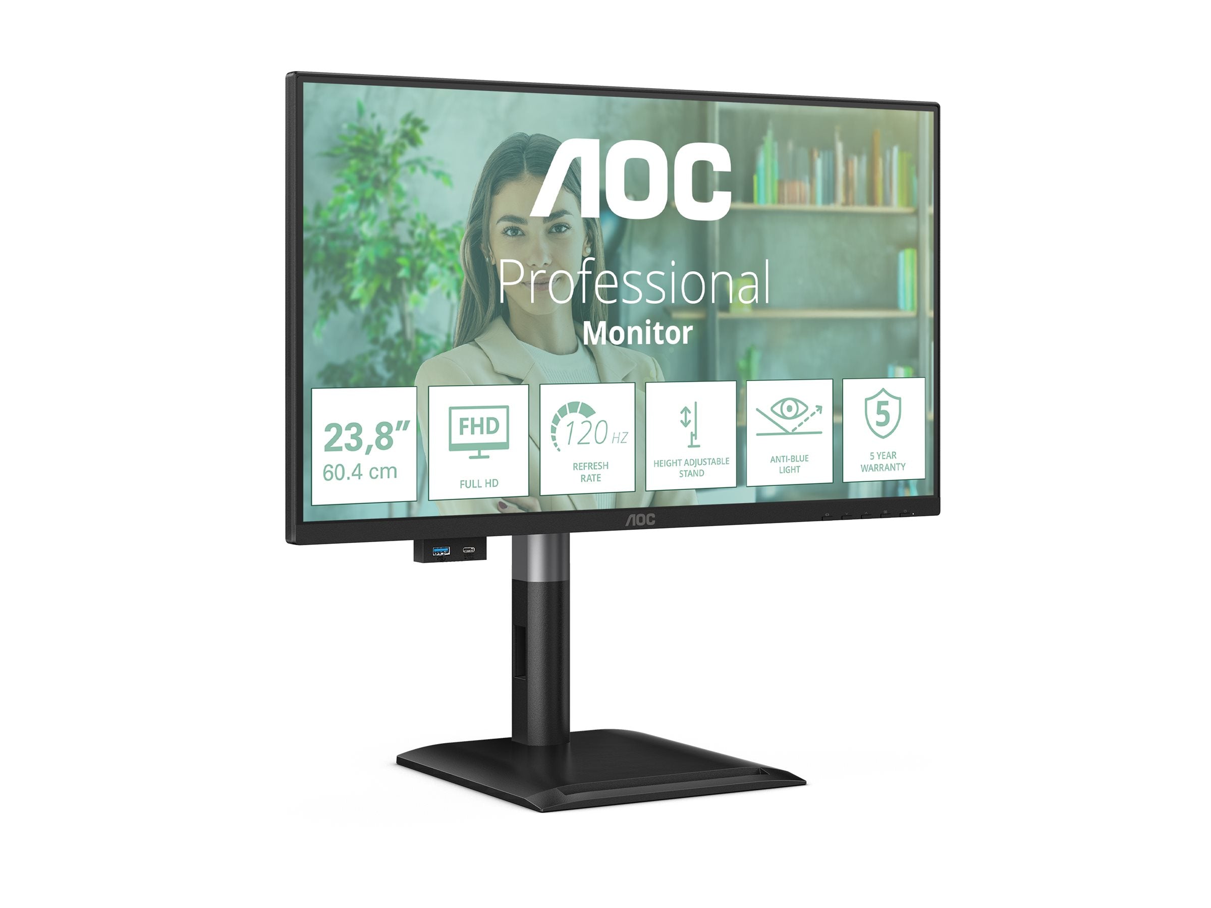AOC 24P4CV 23.8p IPS FHD 120Hz 4ms HDMI DP USB C PD96W HUB USB Speakers HAS 150mm
