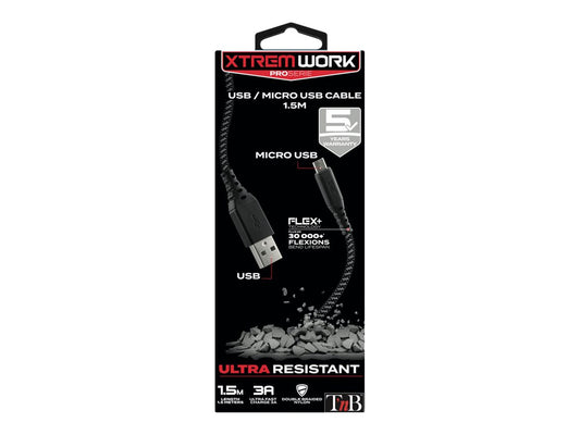 TNB XTREMWORK 1.5m USB/Micro USB Cable Black/Grey