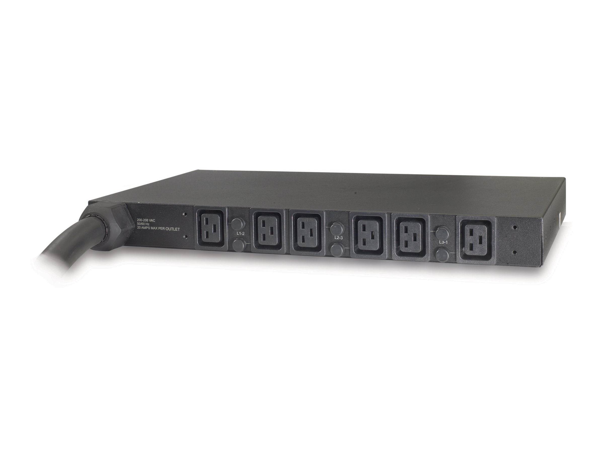 APC Basic Rack PDU Rack AC 208V 3-phase input Hubbell CS8365C output connectors 6 IEC 60320 C19 1U 2.4m cord