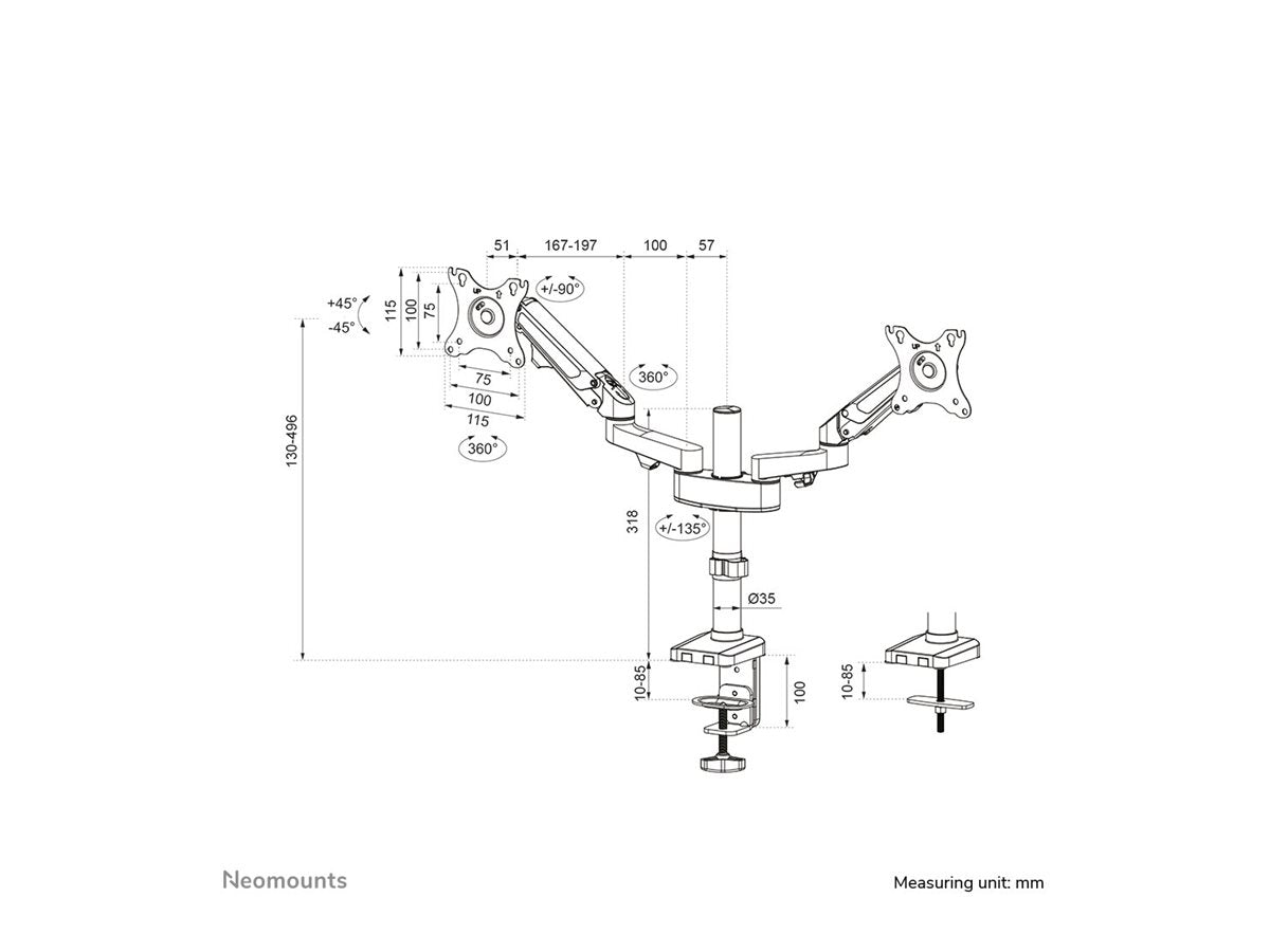 NEOMOUNTS DS70-750BL2 Support décran à fixer 17-27p - ressort à gaz