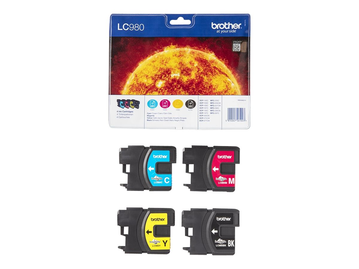 BROTHER LC-980 cartouche d encre noir et tricolore capacité standard noir: 300 pages, couleur: 260 pages 4-pack blister sans alarme