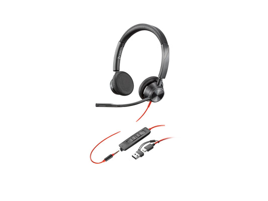 HP Poly Blackwire 3325 Stereo USB-C Headset +3.5mm Plug +USB-C/A Adapter