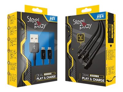 STEELPLAY Cable Dual Play & Charge Pour Manettes Noir PS4