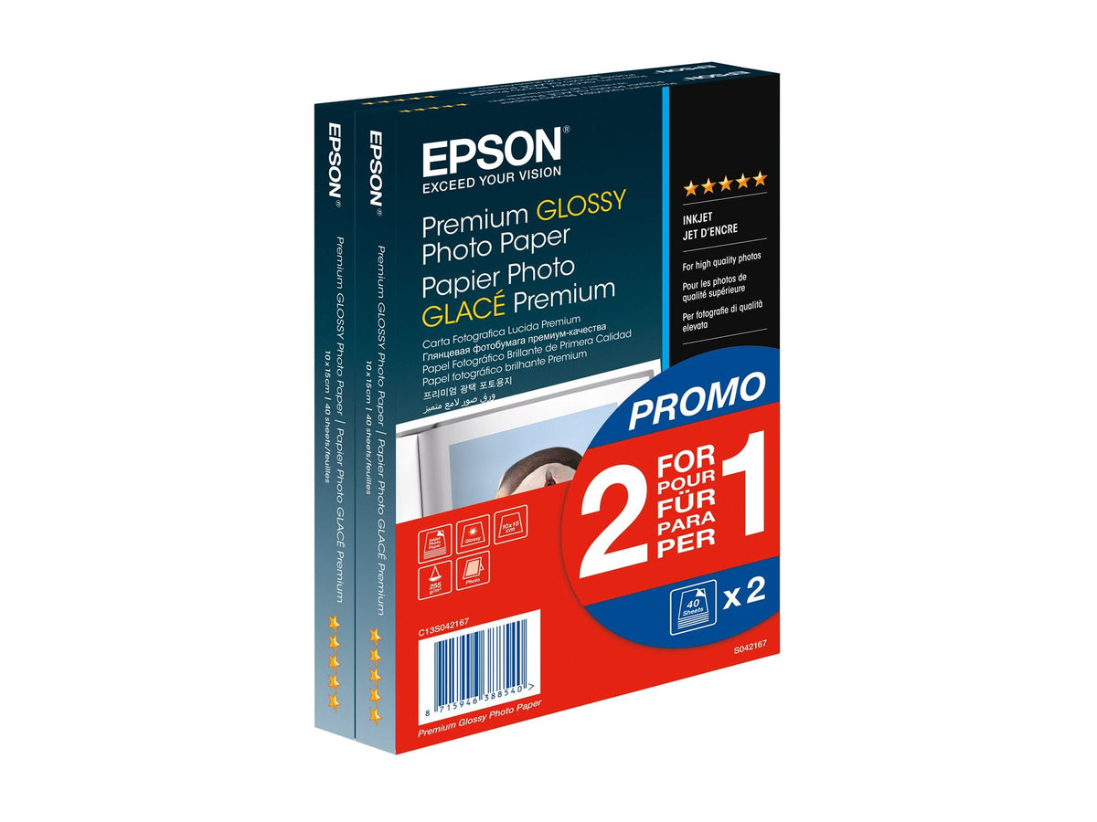 EPSON PREMIUM brillant photo  papier inkjet 255g/m2 100x150mm 2x40 feuilles pack de 1 BOGOF