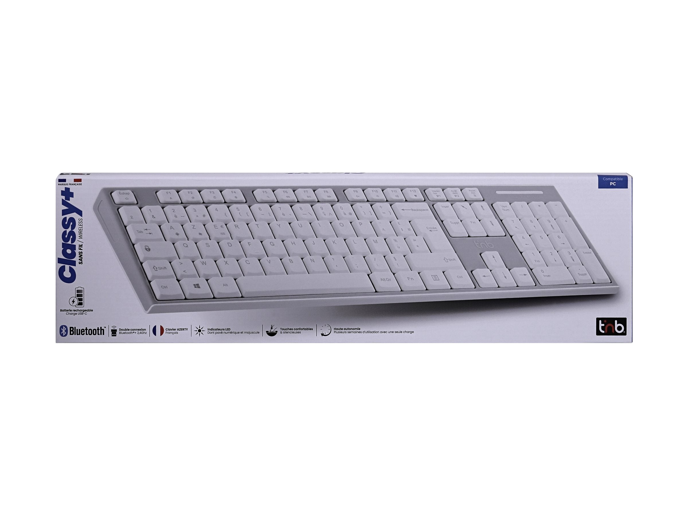 TNB CLASSY + - Clavier sans fil rechargeable Bluetooth + USB-A 2,4 Ghz AZERTY (FR)