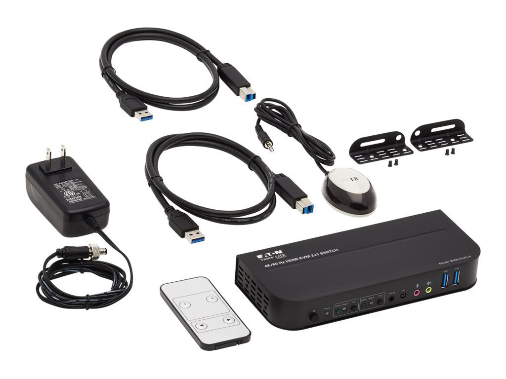 EATON TRIPPLITE HDMI KVM 2-Port 4K 60Hz 4 4 4 HDR HDCP 2.2 Support IR Remote and USB Cables KVM/audio/USB switch 2 x KVM