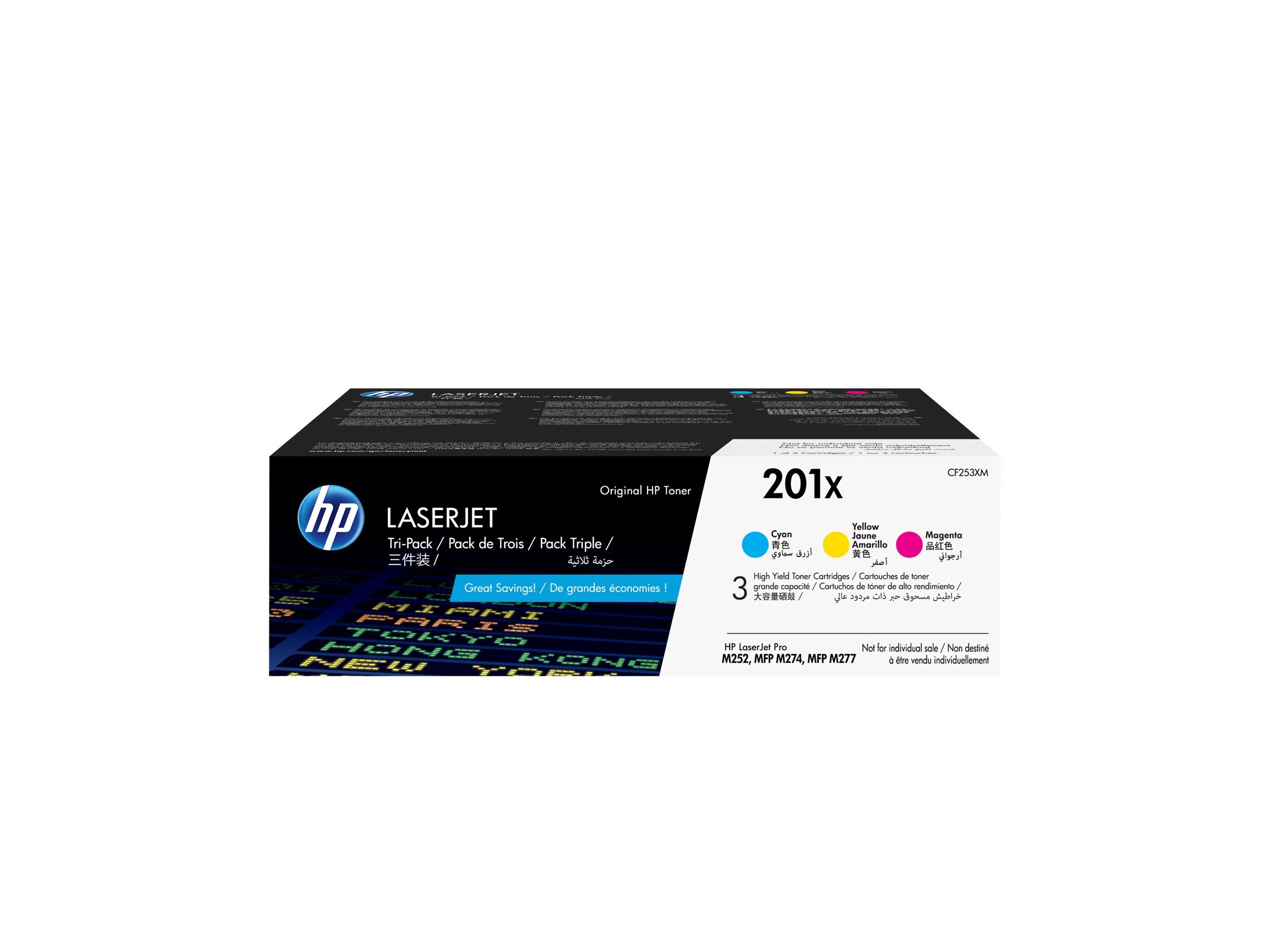 HP 201X oiginal LaserJet Toner cartridge CF253XM Cyan/Magenta/Yellow High Yield 3-pack