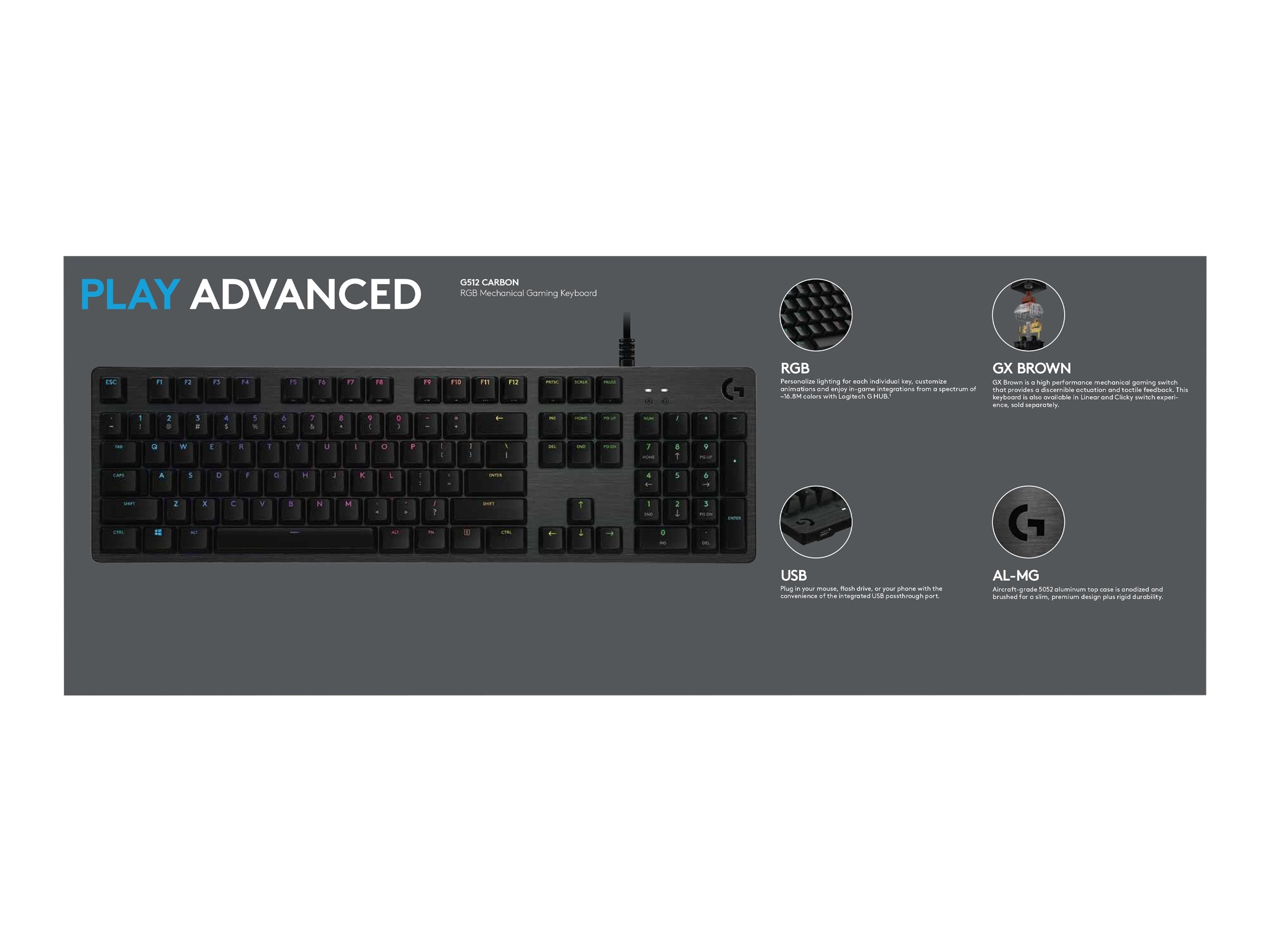 LOGITECH G512 CARBON LIGHTSYNC RGB Mechanical Gaming Keyboard with GX Brown switches - CARBON - (DEU) - CENTRAL