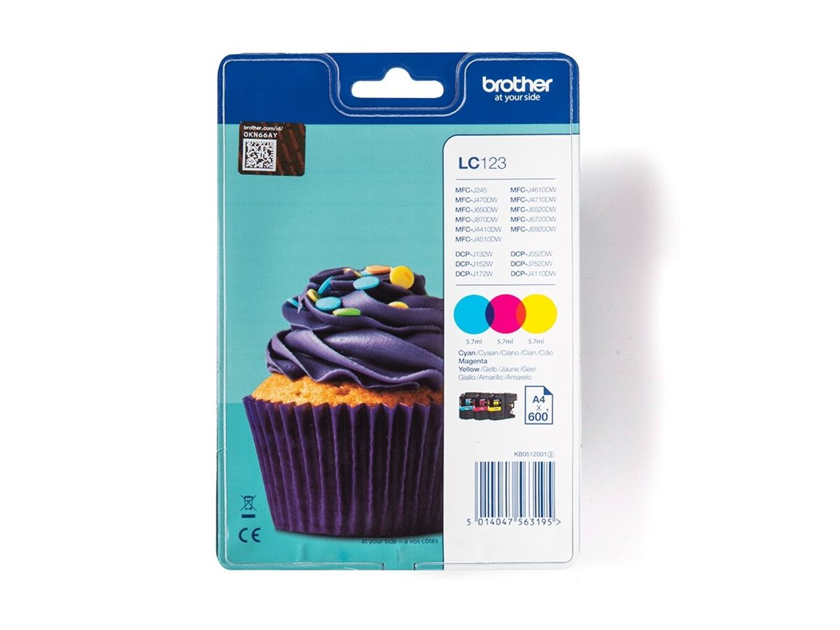 BROTHER LC-123 cartouche dencre cyan, magenta et jaune capacité standard 1-pack blister sans alarme