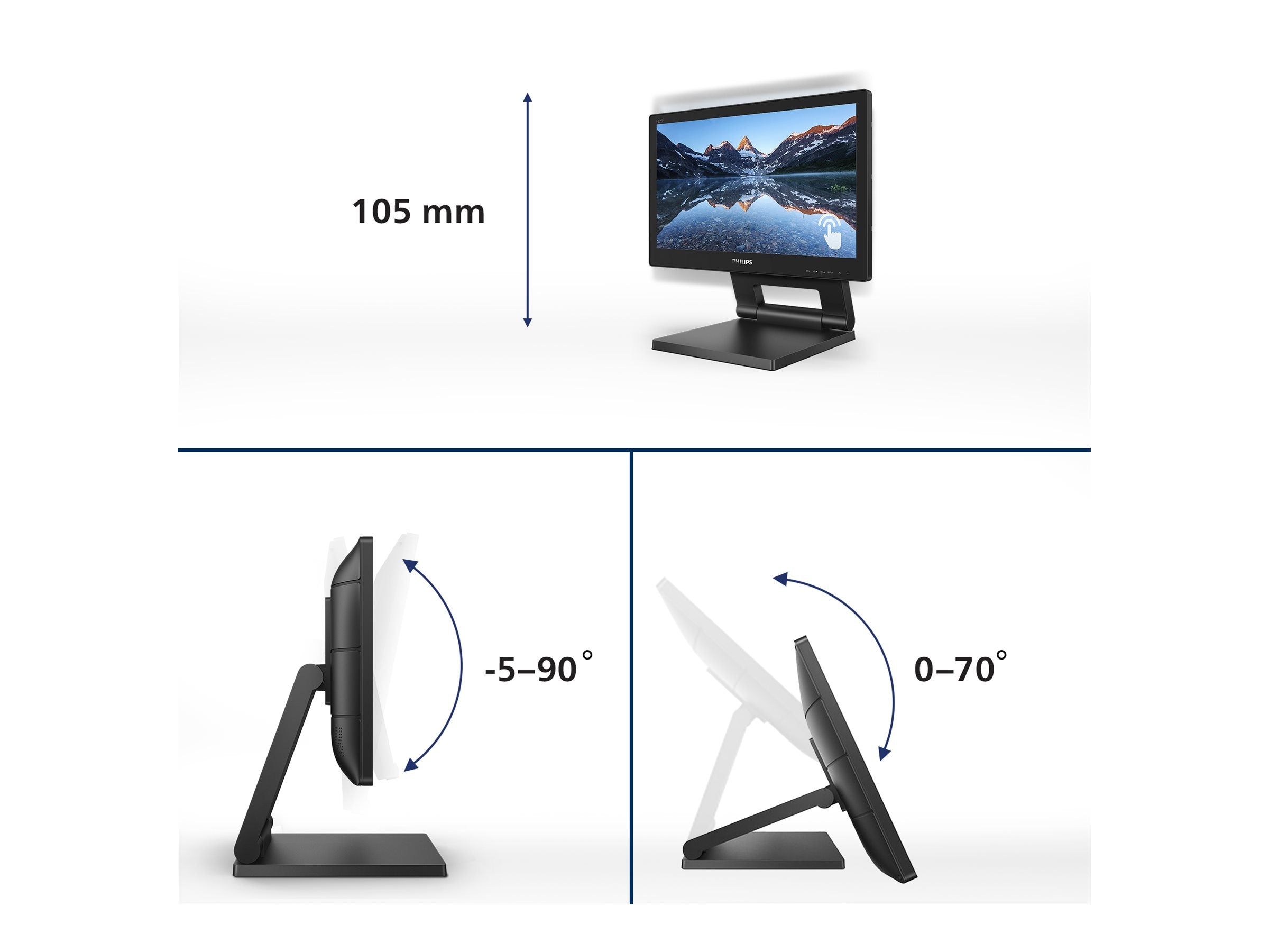 PHILIPS 162B9T/00- Tactil 15.6pcs - 10 PTS - VGA - HDMI - DP HUB USB 3.1 x 2 - Warranty 3 years - Câbles included