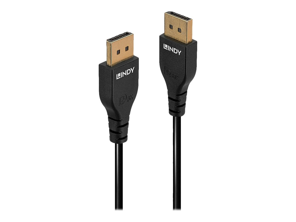LINDY 0.5m DisplayPort 1.4 Cable Slim DP male to DP male connector