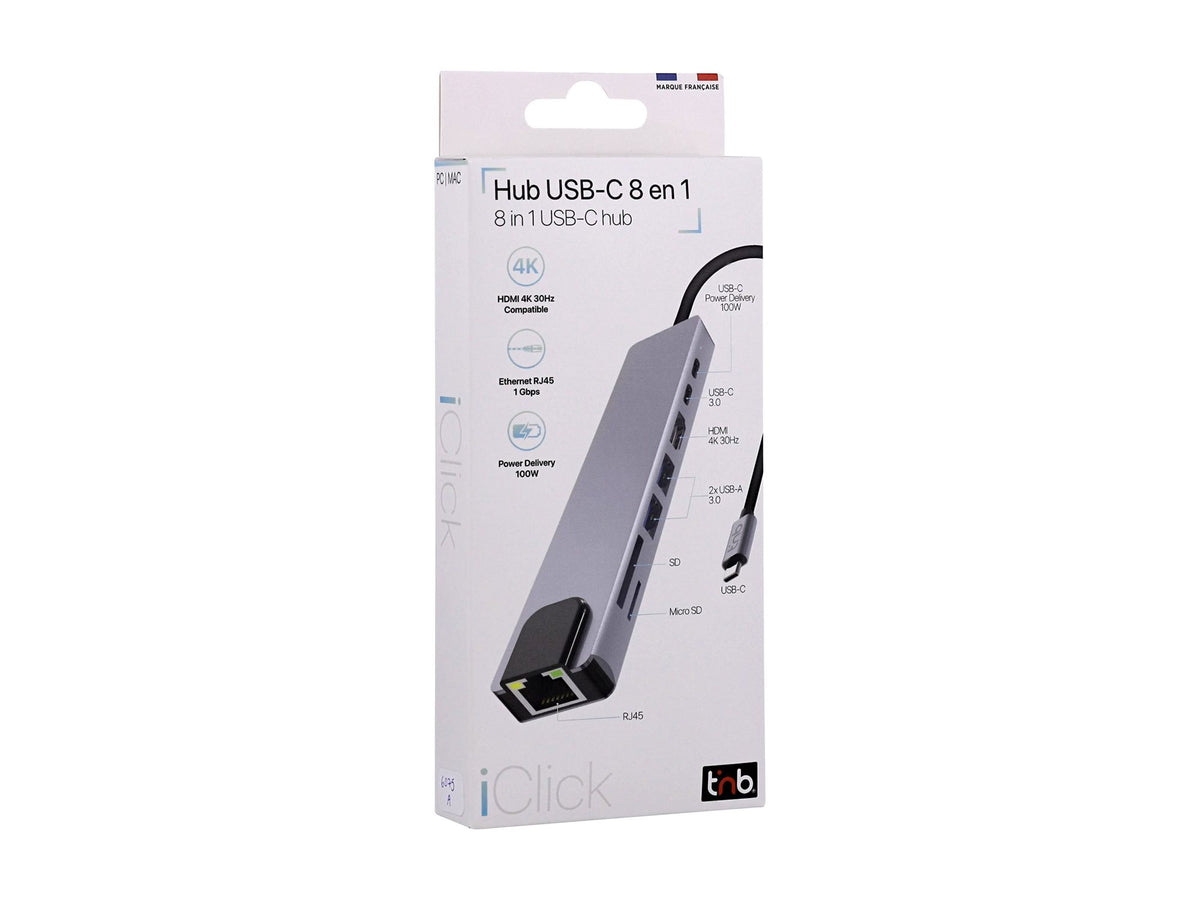TNB iClick - Hub USB-C 8 en 1 - en aluminium