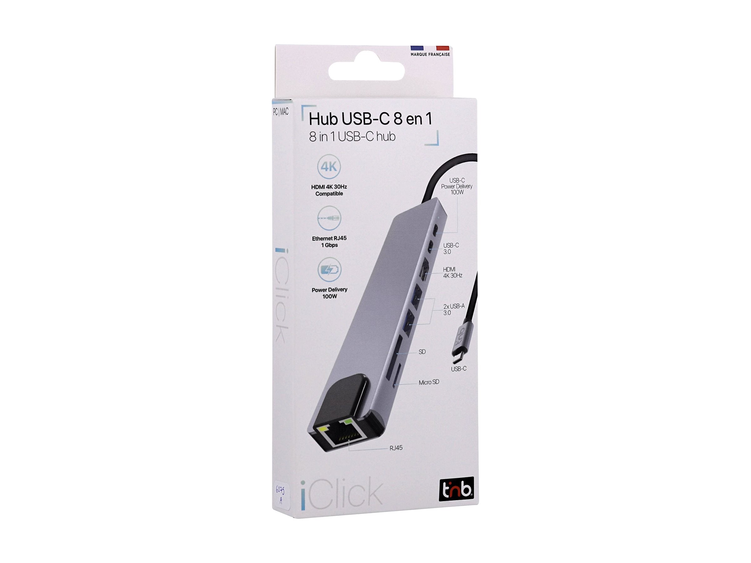 TNB iClick - Hub USB-C 8 en 1 - en aluminium