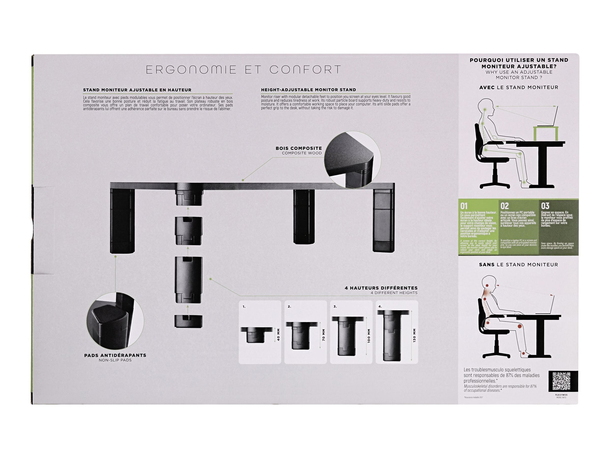 TNB Monitor Riser With Modular Riser Solid Particle Board And Moisture Resistance Heavy-Duty 20Kg Adjustable Height