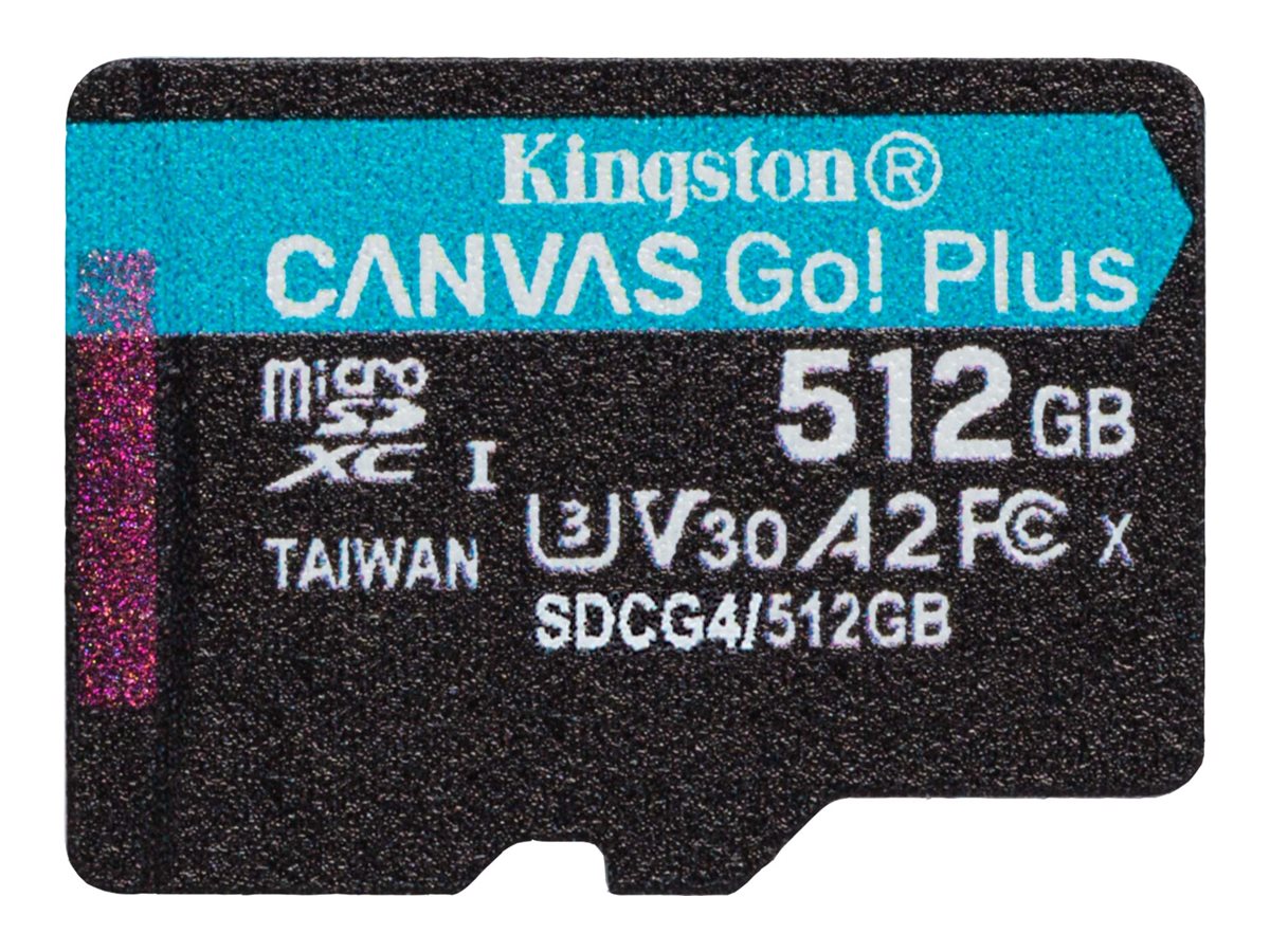 KINGSTON 512Go microSDXC Canvas Go Plus Gen4 200R A2 U3 Single Pack w/o ADP