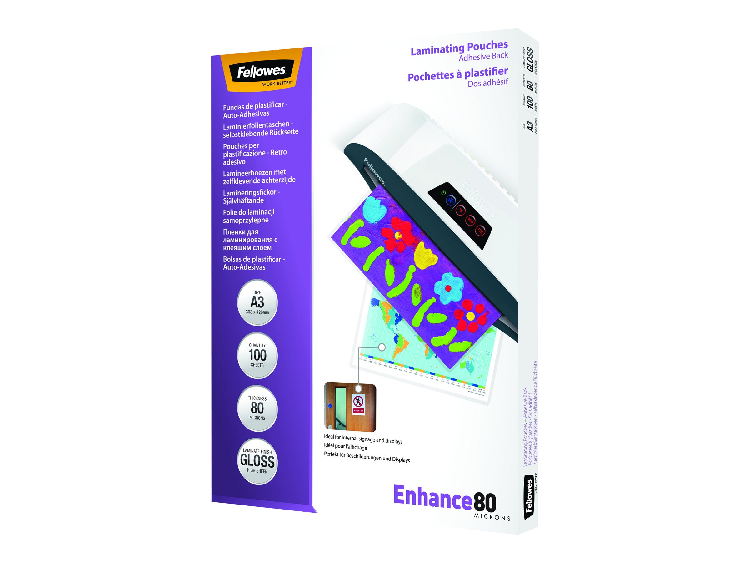 FELLOWES POCHETTES A3-DOS ADHESIF-80 MICRONS