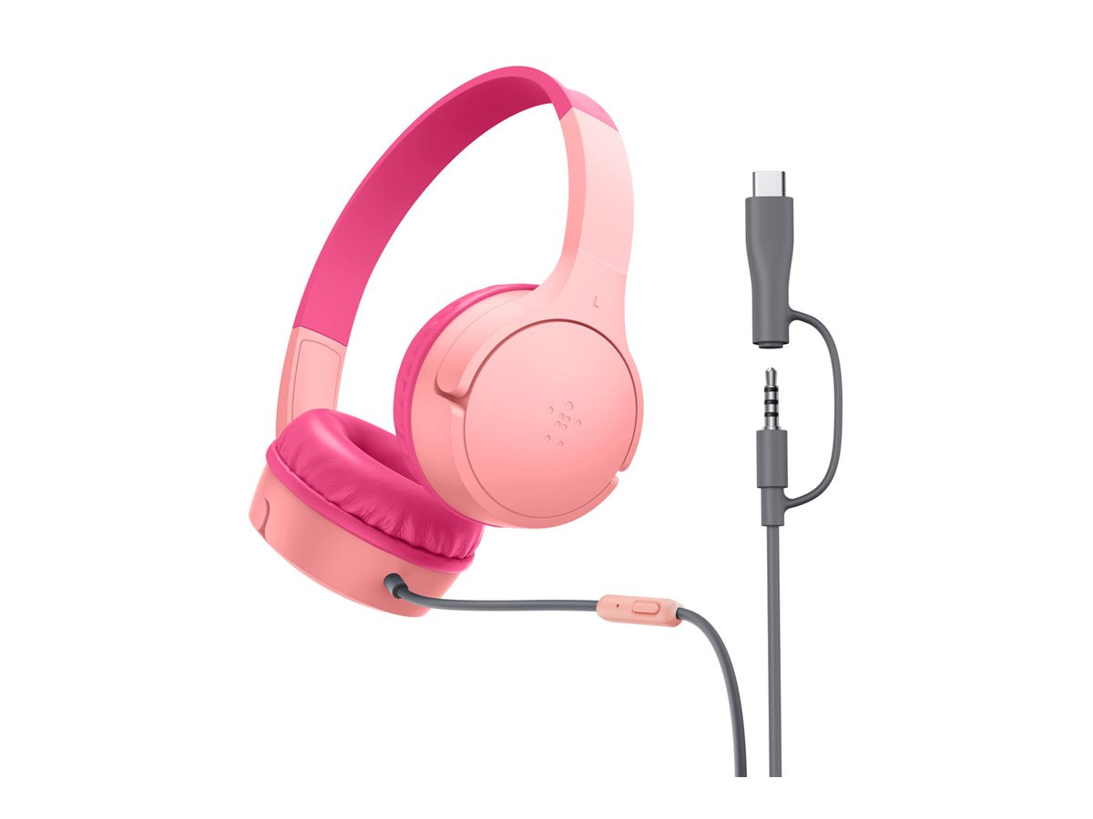 BELKIN SoundForm Mini Wired On-Ear Headphones USB-C & 3.5mm Pink