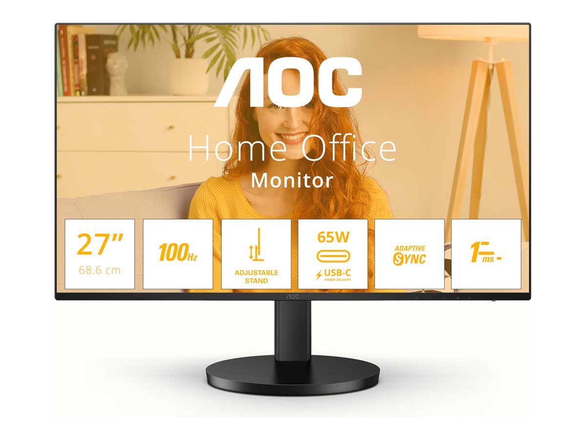 AOC Q27B3CF2 27inch 2560x1440 100Hz IPS Flat 110mm USB-C Dock 65W AdaptiveSync USB HUB Speakers Low Blue Mode USB C HDMI 350cd/m2