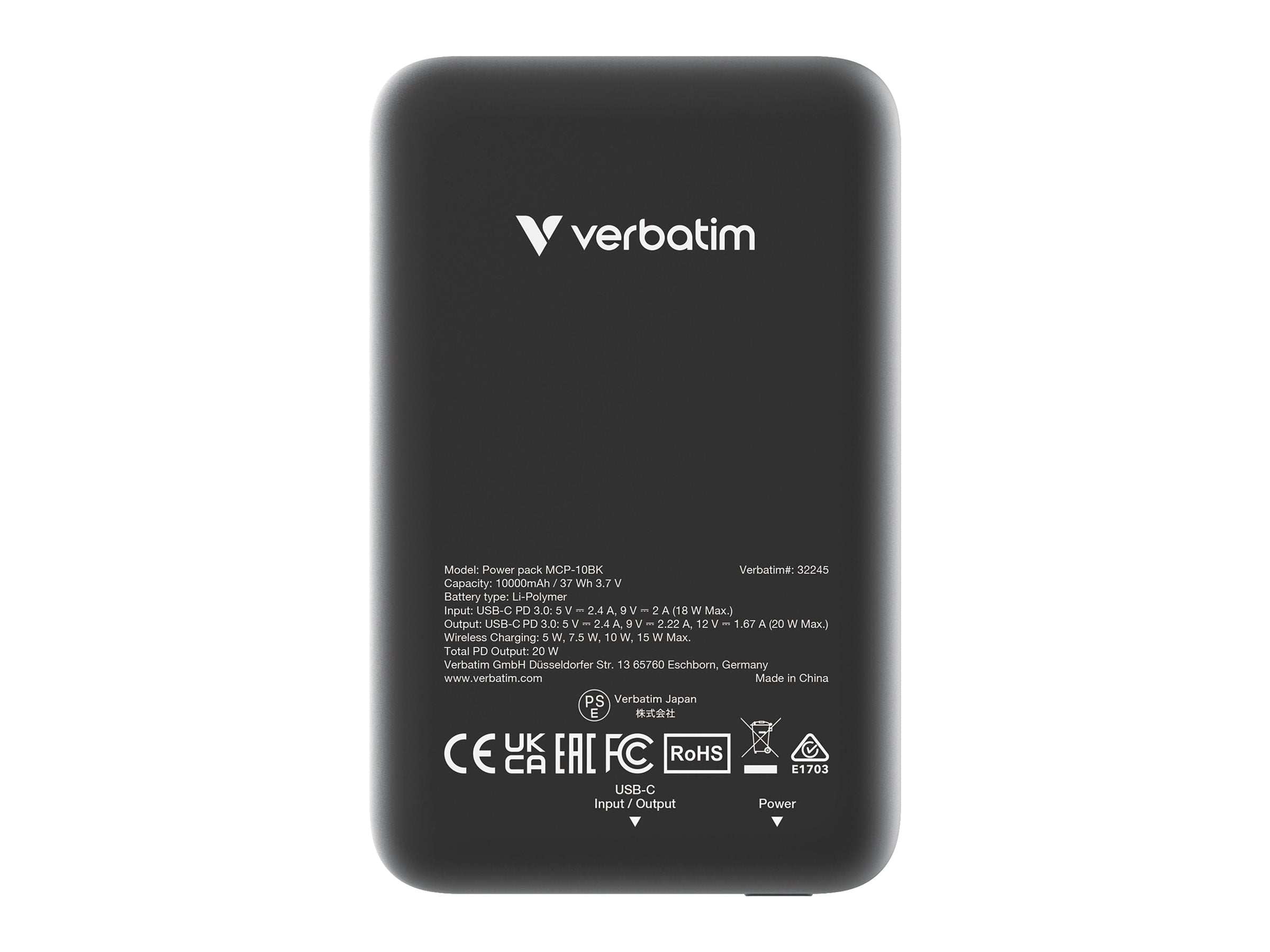 VERBATIM CHARGE N GO MAGNETIC WIRELESS POWER BANK 10000 BLACK WCF (P)