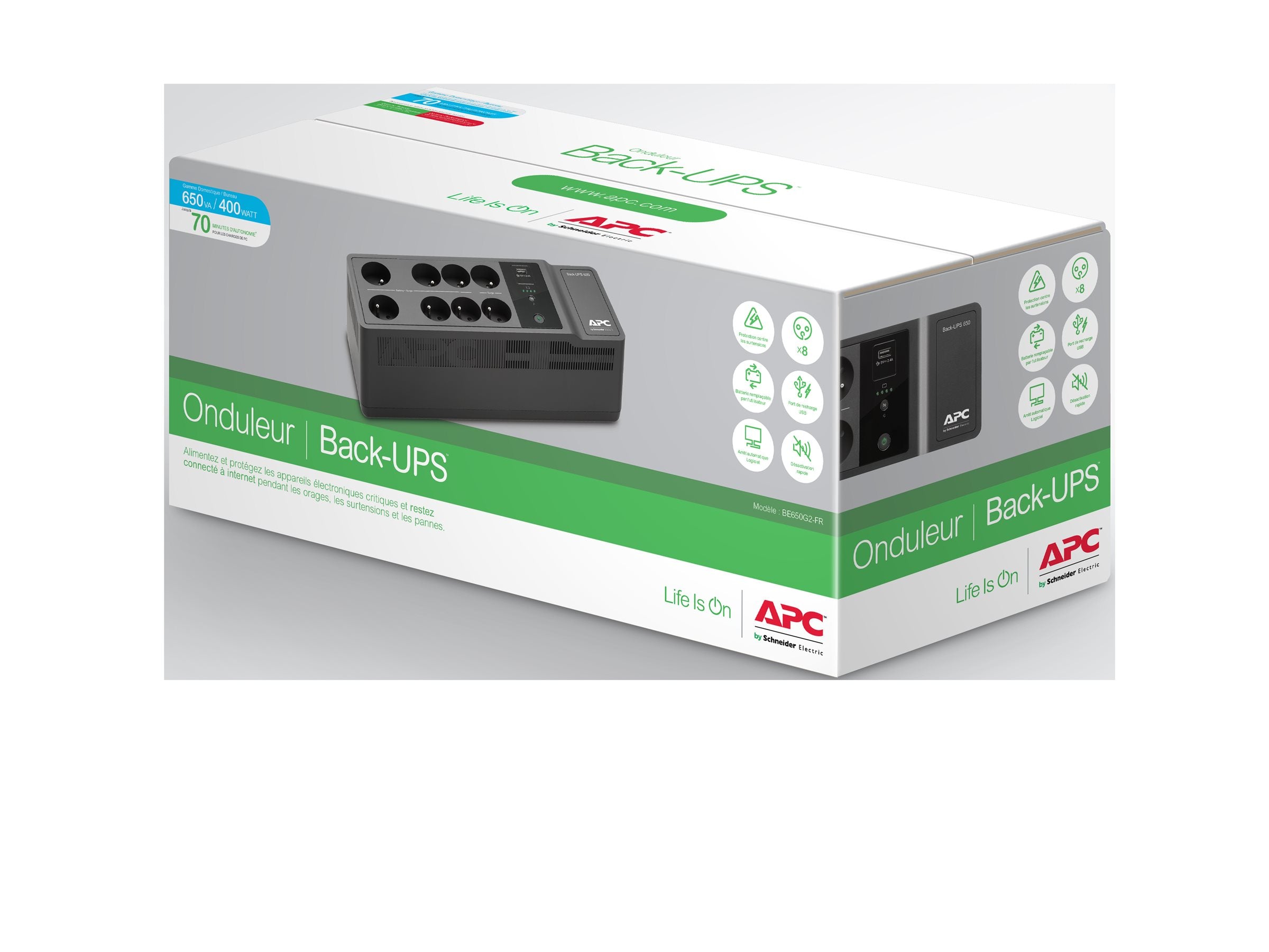 APC Back-UPS BE650G2-FR UPS AC 220/230V 400Watt 650VA USB output connectors 8 Black